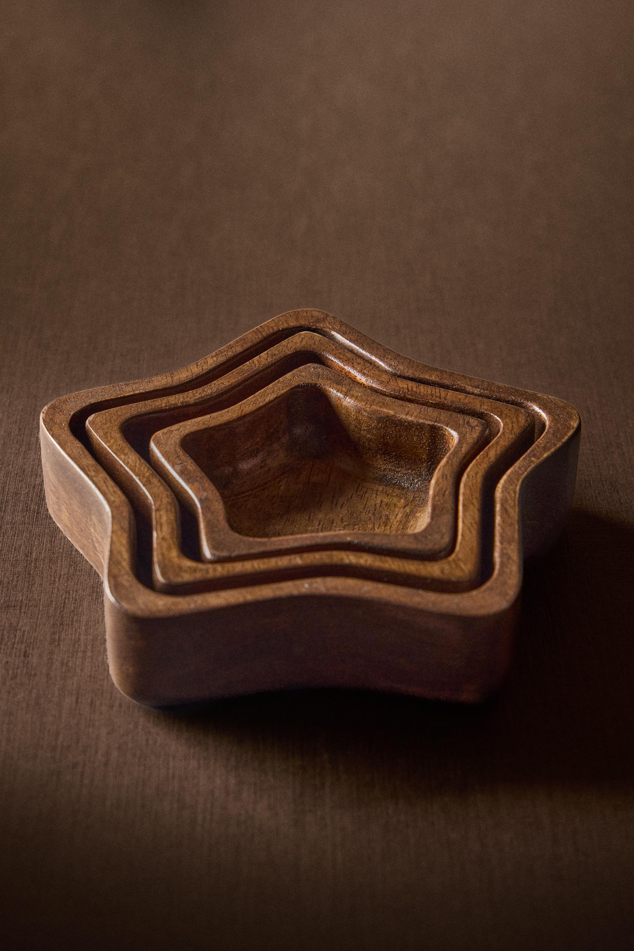 SET OF WOOD STAR BOWLS FOR CHRISTMAS (SET OF 3)